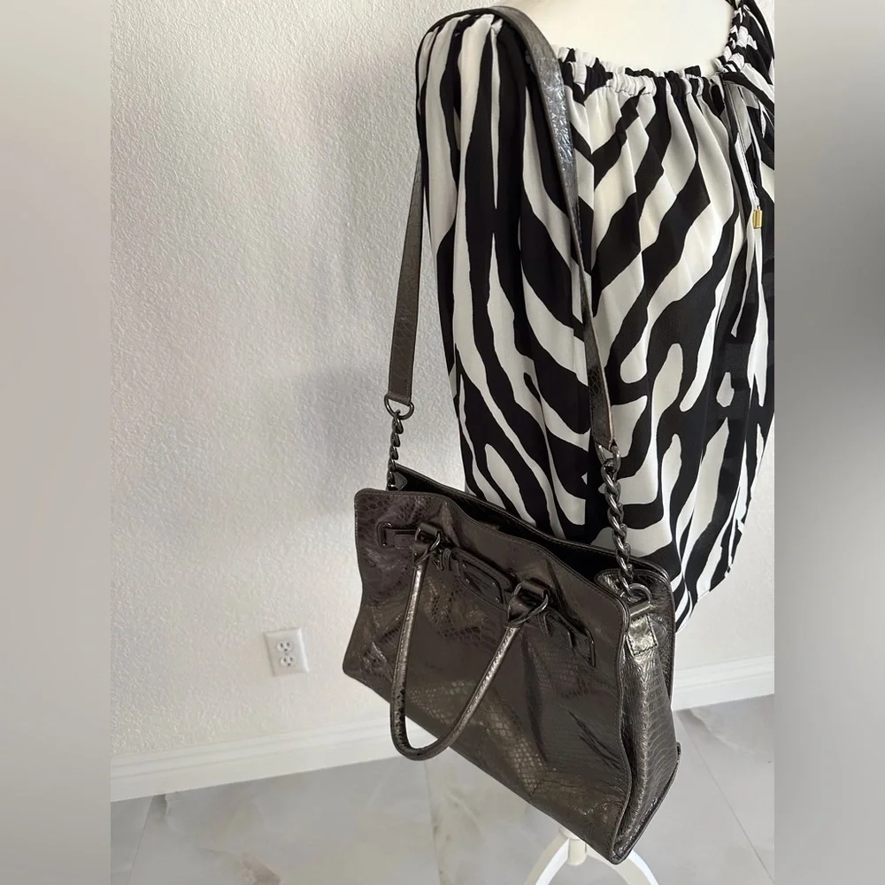 Michael Kors Faux Snakeskin Embossed Metallic Satchel
